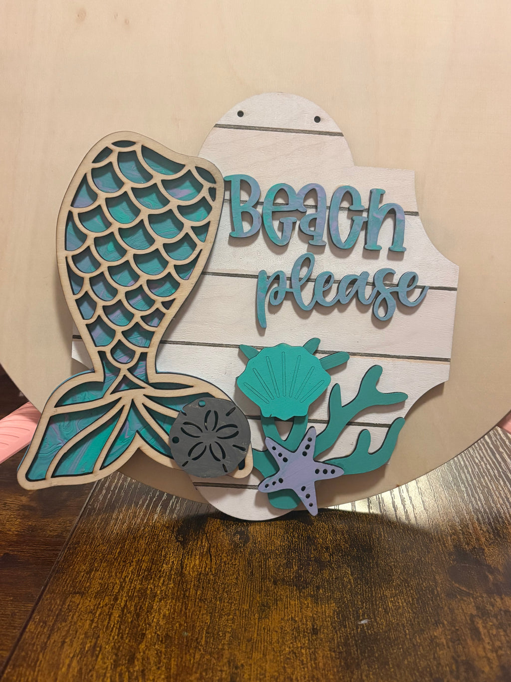 Beach Please DIY Paint Kit | Mermaid Tail Wood Sign | Coastal Craft Kit with Paint & Brushes Included
